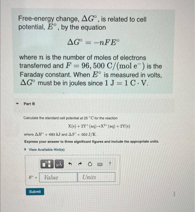 Free Energy Change Ago Is Related To Cell Potential Eo By The Equation Ag Nfe Where N Is The Number Of Moles Of 1
