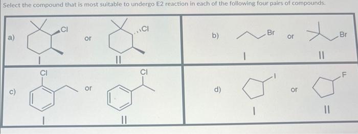Select The Compound That Is Most Suitable To Undergo E2 Reaction In Each Of The Following Four Pairs Of Compounds Ci 1