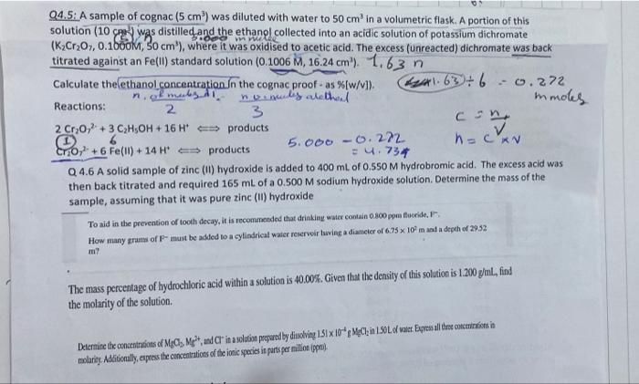 04 5 A Sample Of Cognac 5 Cm Was Diluted With Water To 50 Cm In A Volumetric Flask A Portion Of This Solution 103 1