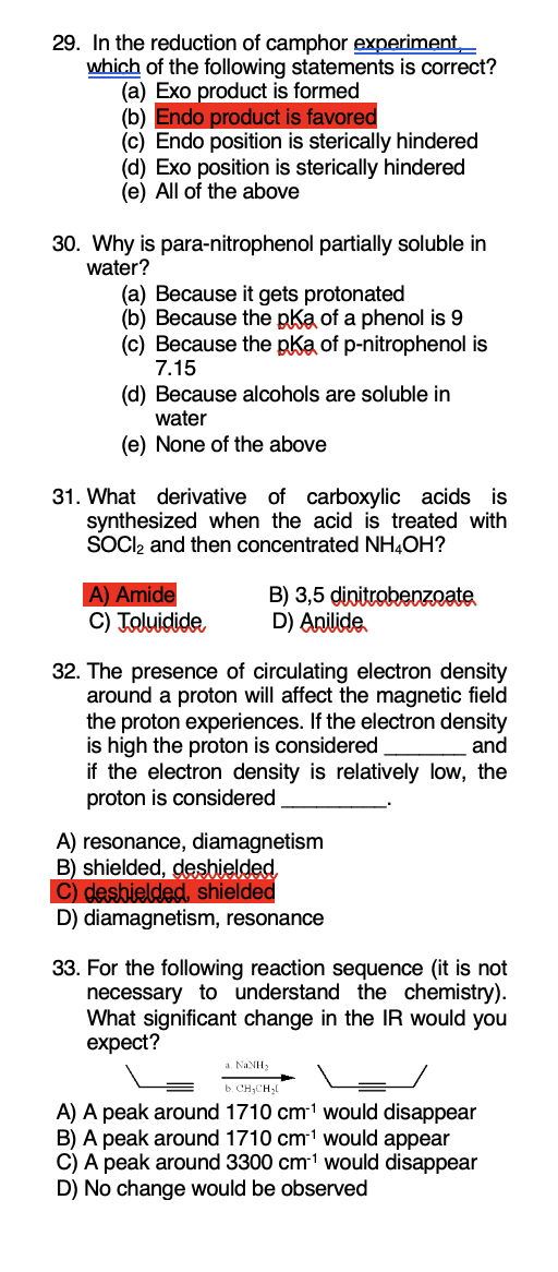 29 In The Reduction Of Camphor Experiment Which Of The Following Statements Is Correct A Exo Product Is Formed B E 1