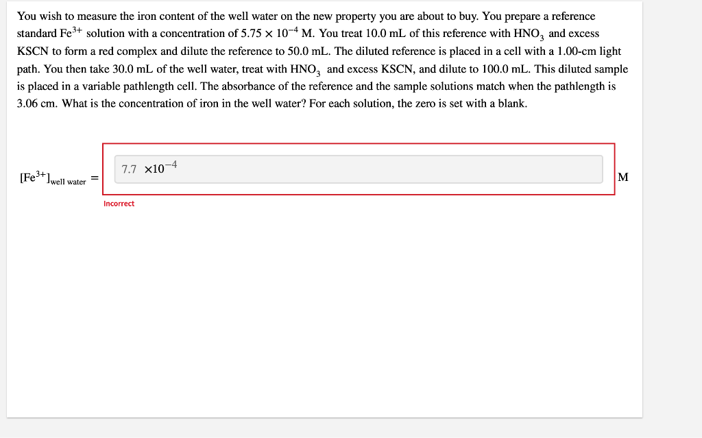 You Wish To Measure The Iron Content Of The Well Water On The New Property You Are About To Buy You Prepare A Reference 1