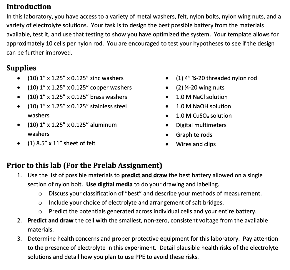 Introduction In This Laboratory You Have Access To A Variety Of Metal Washers Felt Nylon Bolts Nylon Wing Nuts And 1