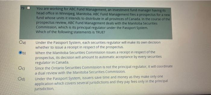 79 You Are Working For Abc Fund Management An Investment Fund Manager Having Its Head Office In Winnipeg Manitoba Abc 1