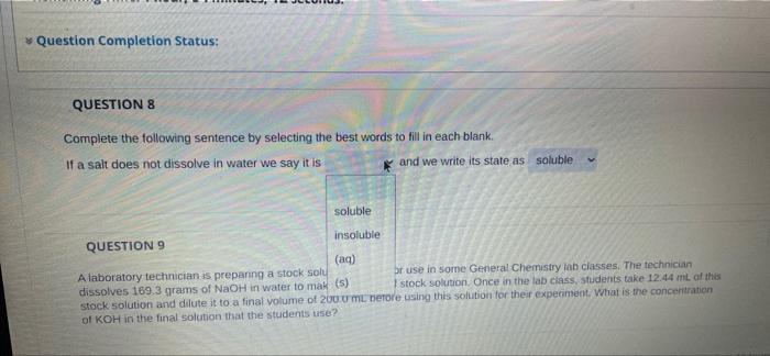 Question Completion Status Questions Complete The Following Sentence By Selecting The Best Words To Fill In Each Blank 1