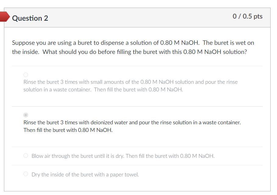 Question 5 0 0 5 Pts At The Beginning Of An Experiment The Liquid In A Buret Is At 12 50 Ml The Stopcock Is Opened To 2