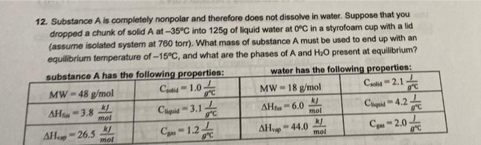 12 Substance A Is Completely Nonpolar And Therefore Does Not Dissolve In Water Suppose That You Dropped A Chunk Of Sol 1