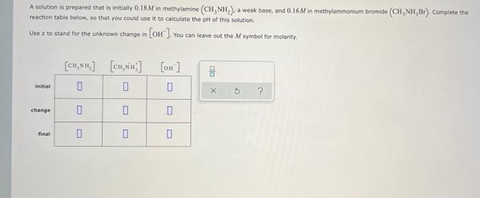 A Solution Is Prepared That Is Initially 0 18m In Methylamine Ch Nh A Weak Base And 0 16m In Methylammonium Bromid 1