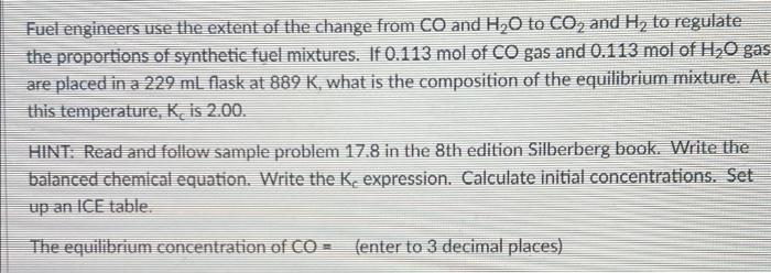 Fuel Engineers Use The Extent Of The Change From Co And H20 To Co And H To Regulate The Proportions Of Synthetic Fuel 1