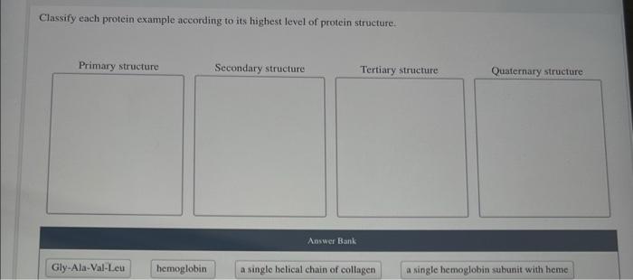 Classify Each Protein Example According To Its Highest Level Of Protein Structure Primary Structure Secondary Structure 1