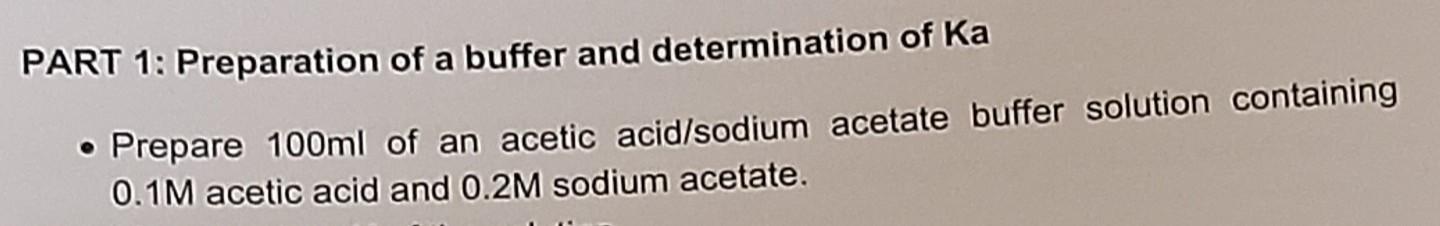 Part 1 Preparation Of A Buffer And Determination Of Ka Prepare 100ml Of An Acetic Acid Sodium Acetate Buffer Solution 1