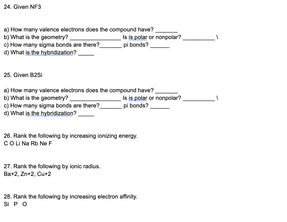 24 Given Nf3 A How Many Valence Electrons Does The Compound Have B What Is The Geometry Is Is Polar Or Nonpolar C 1