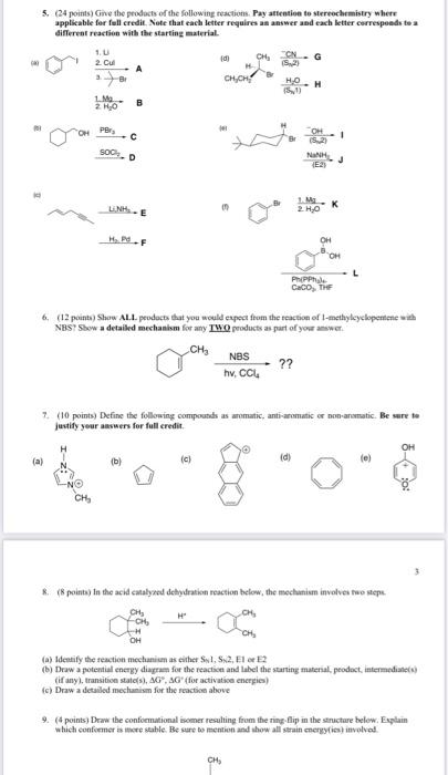 4 Points The Acid Catalyzed Hydration Of The Compound Below Gave Three Products Please Provide A Detailed Mechanism T 2