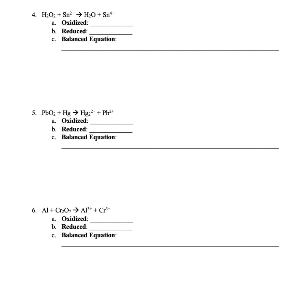 Balancing Redox Reactions Part A Acidic Conditions Using The Half Reaction Method Balance The Following Redox Reaction 1