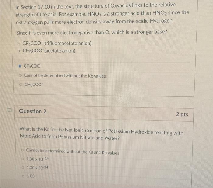 In Section 17 10 In The Text The Structure Of Oxyacids Links To The Relative Strength Of The Acid For Example Hno3 Is 1