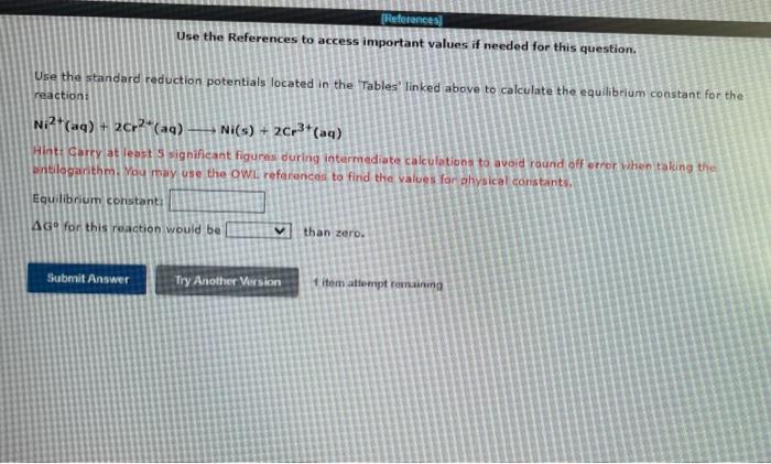References Use The References To Access Important Values If Needed For This Question Use The Standard Reduction Poten 1