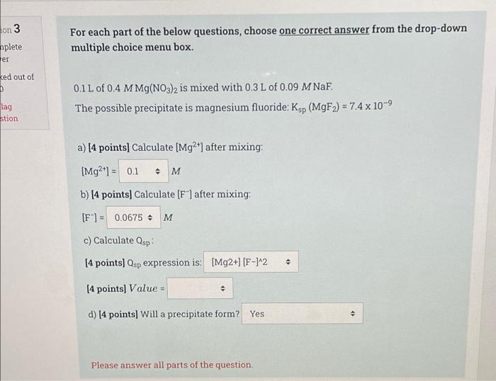 Con 3 For Each Part Of The Below Questions Choose One Correct Answer From The Drop Down Multiple Choice Menu Box Nplet 1