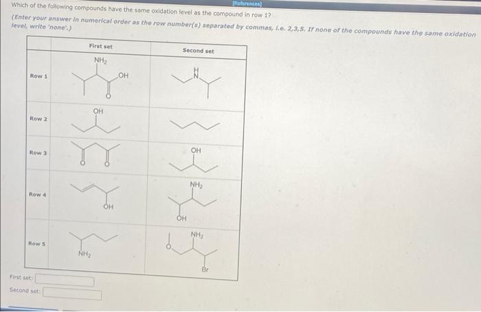 Rarcel Which Of The Following Compounds Have The Same Oxidation Level As The Compound In Row 1 Enter Your Answer In Nu 1