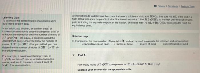 Review Constants Parodie Table A Chemist Needs To Determine The Concentration Of A Solution Of Nitric Acid Hno She Put 1