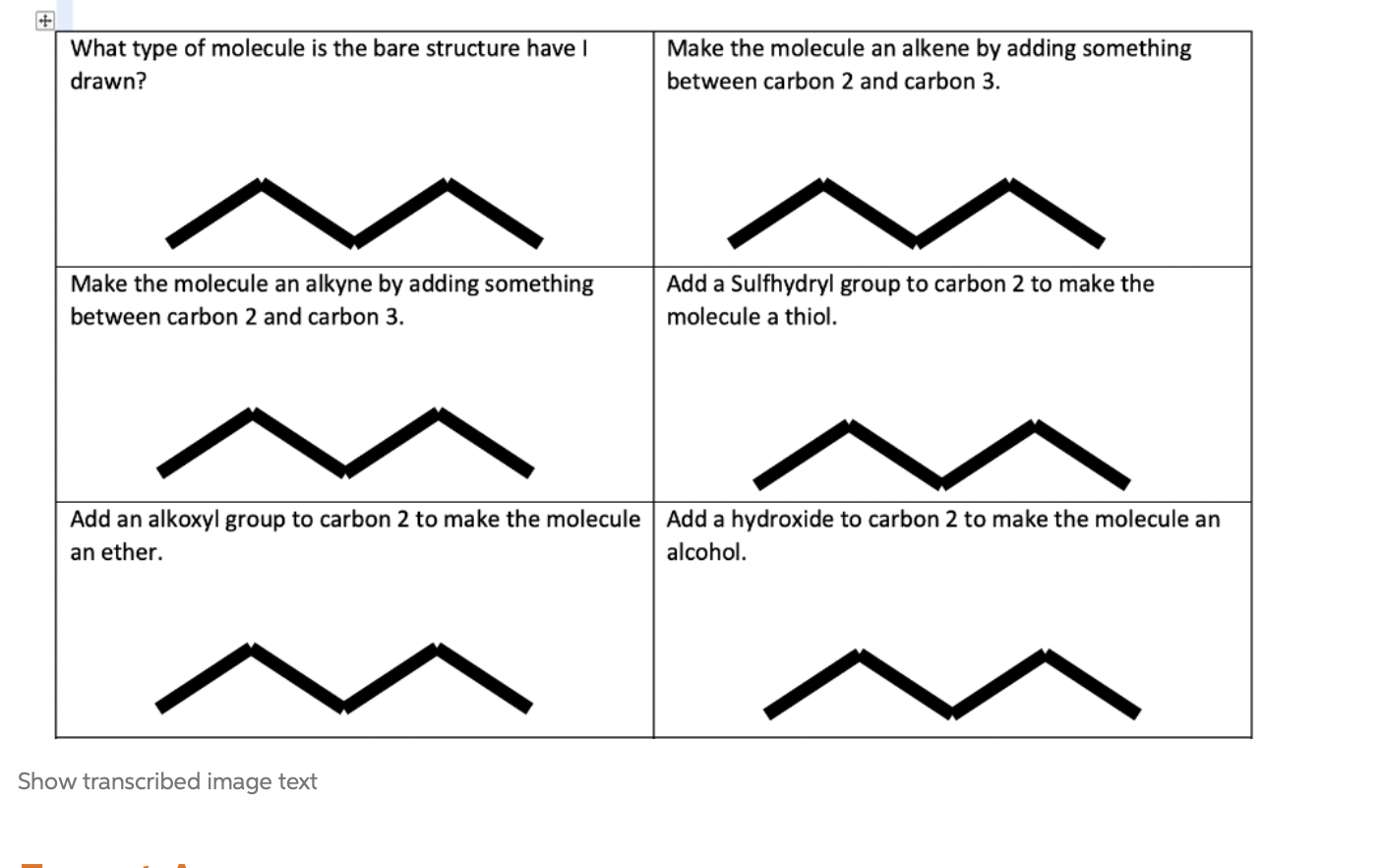 What Type Of Molecule Is The Bare Structure Have Drawn Make The Molecule An Alkene By Adding Something Between Carbon 2 1