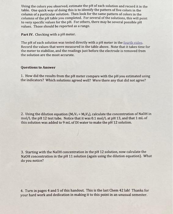 Acid Base Indicators And Ph Chem 42 Lab Fall 2020 Objectives Prepare Solutions Of Known Ph By Dilution Observe Colors O 5