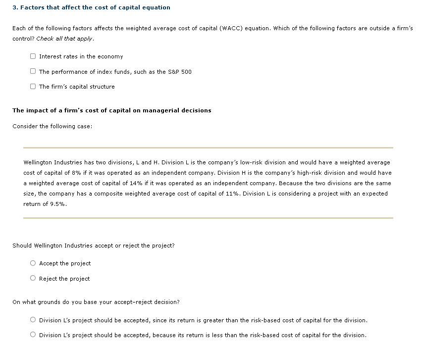 3 Factors That Affect The Cost Of Capital Equation Each Of The Following Factors Affects The Weighted Average Cost Of C 1