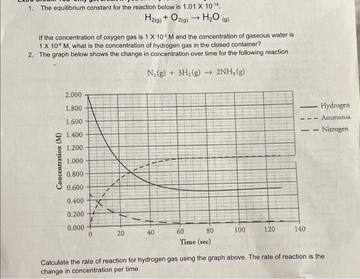 1 The Equilibrium Constant For The Reaction Below Is 1 01 X 10 14 H2 G O2 G H 0 If The Concentration Of Oxygen 1