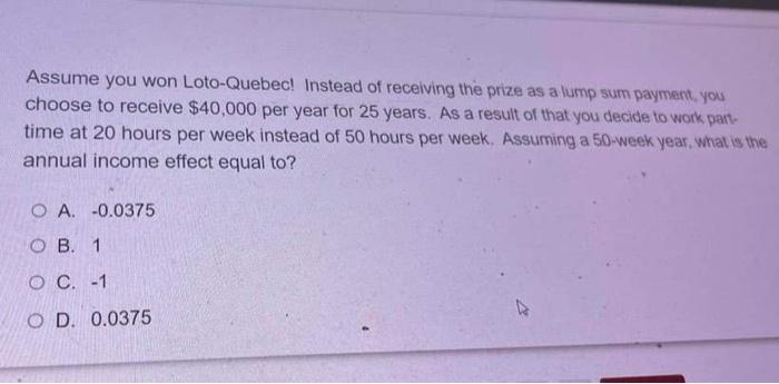Assume You Won Loto Quebec Instead Of Receiving The Prize As A Lump Sum Payment You Choose To Receive 40 000 Per Year 1