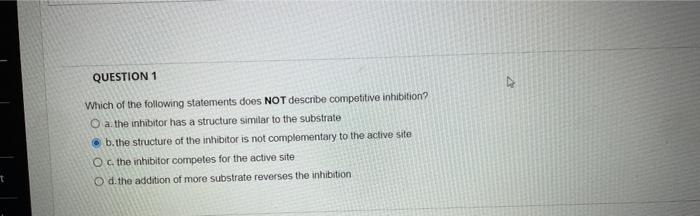 Question Completion Status 5 Points Question 1 Which Of The Following Statements Does Not Os Competitive Inhibition A 7