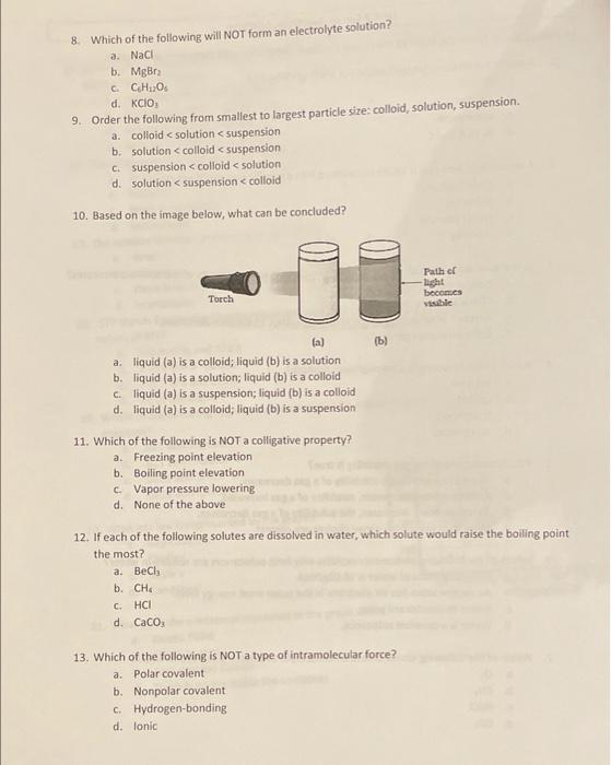 Unit 7 Forces Solutions Mixtures Multiple Choice Circle The Letter Of The Choice That Best Completes Each Statement O 2