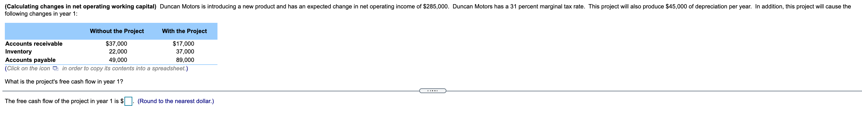 Calculating Changes In Net Operating Working Capital Duncan Motors Is Introducing A New Product And Has An Expected Ch 1