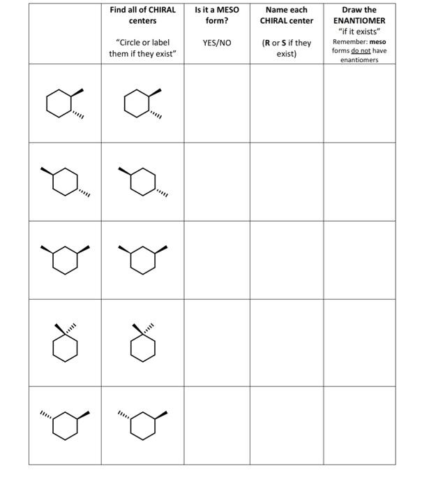 Find All Of Chiral Centers Is It A Meso Form Name Each Chiral Center Draw The Enantiomer If It Exists Remember Meso 1