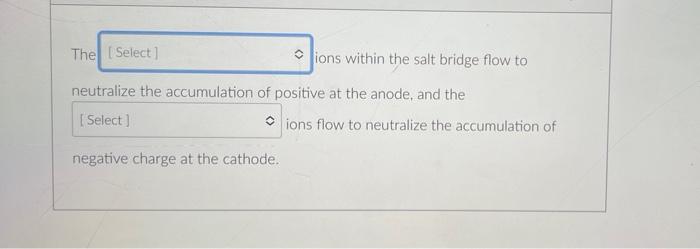 The Select Ions Within The Salt Bridge Flow To Neutralize The Accumulation Of Positive At The Anode And The Select Io 1
