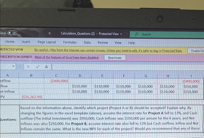 Comparing Two Projects Unsing Net Present Value Npv Year O Year 1 Year 2 Year 3 Year 5 Year 6 Total Interest Rate 15 2