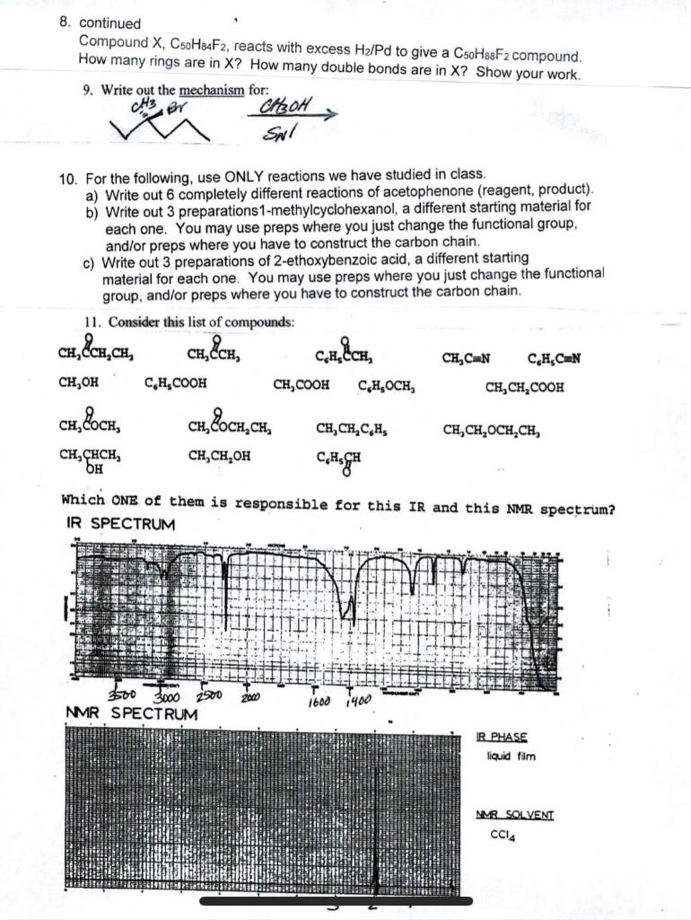 8 Continued Compound X Csoh84f2 Reacts With Excess Hz Pd To Give A C50h88f2 Compound How Many Rings Are In X How Ma 1