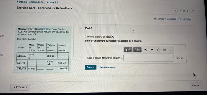 Week 6 Homework 26 Attempt 1 Exercise 13 70 Enhanced With Feedback 1t Of 10 A Review Contato Periodic Table V Par 1