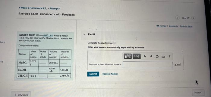 Week 6 Homework 26 Attempt 1 Exercise 13 70 Enhanced With Feedback 1t Of 10 A Review Contato Periodic Table V Par 2