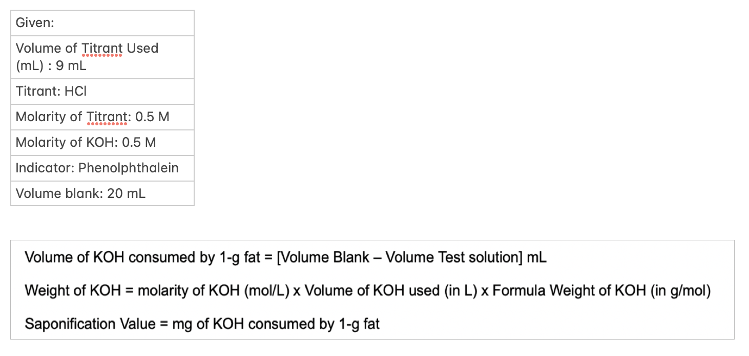 Given Volume Of Titrant Used Ml 9 Ml Titrant Hci Molarity Of Titrant 0 5 M Molarity Of Koh 0 5 M Indicator Pheno 1