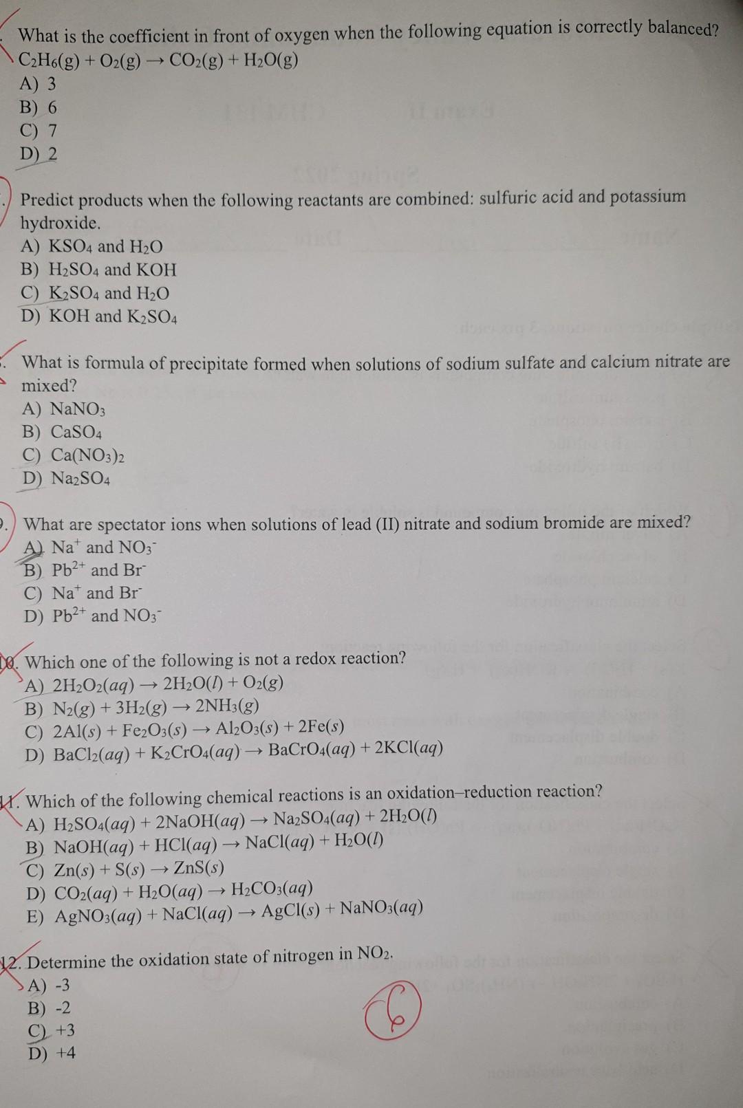 What Is The Coefficient In Front Of Oxygen When The Following Equation Is Correctly Balanced C2h6 G O2 G Co2 G 1