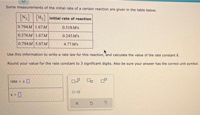 Some Measurements Of The Initial Rate Of A Certain Reaction Are Given In The Table Below N H Initial Rate Of React 1