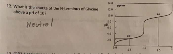 14 0 Olycine 12 What Is The Charge Of The N Terminus Of Glycine Above A Ph Of 10 120 2 5 100 Neutral 80 Ph 60 4 0 2 3 1