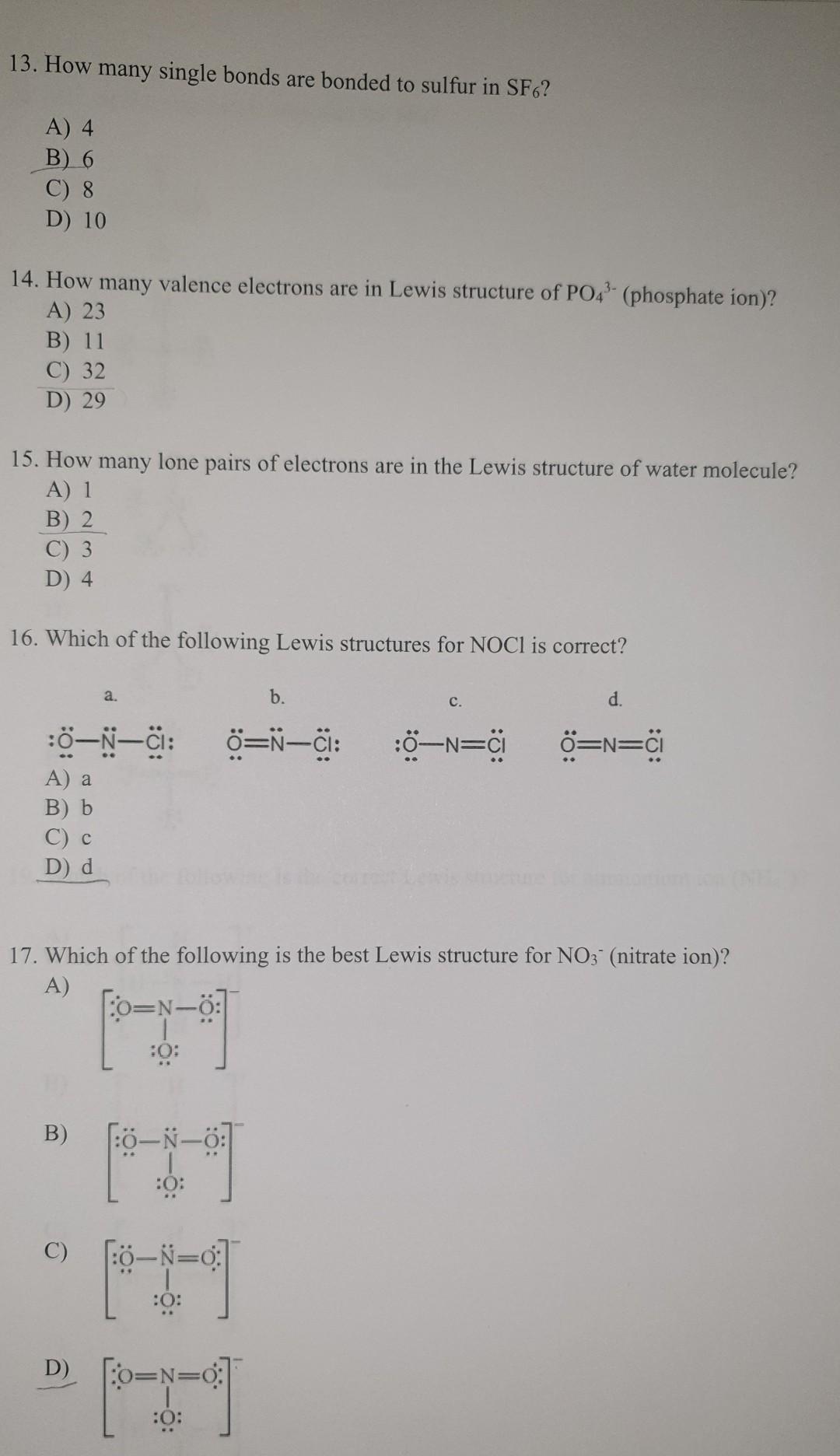 13 How Many Single Bonds Are Bonded To Sulfur In Sf6 A 4 B 6 C 8 D 10 14 How Many Valence Electrons Are In Lewis 1