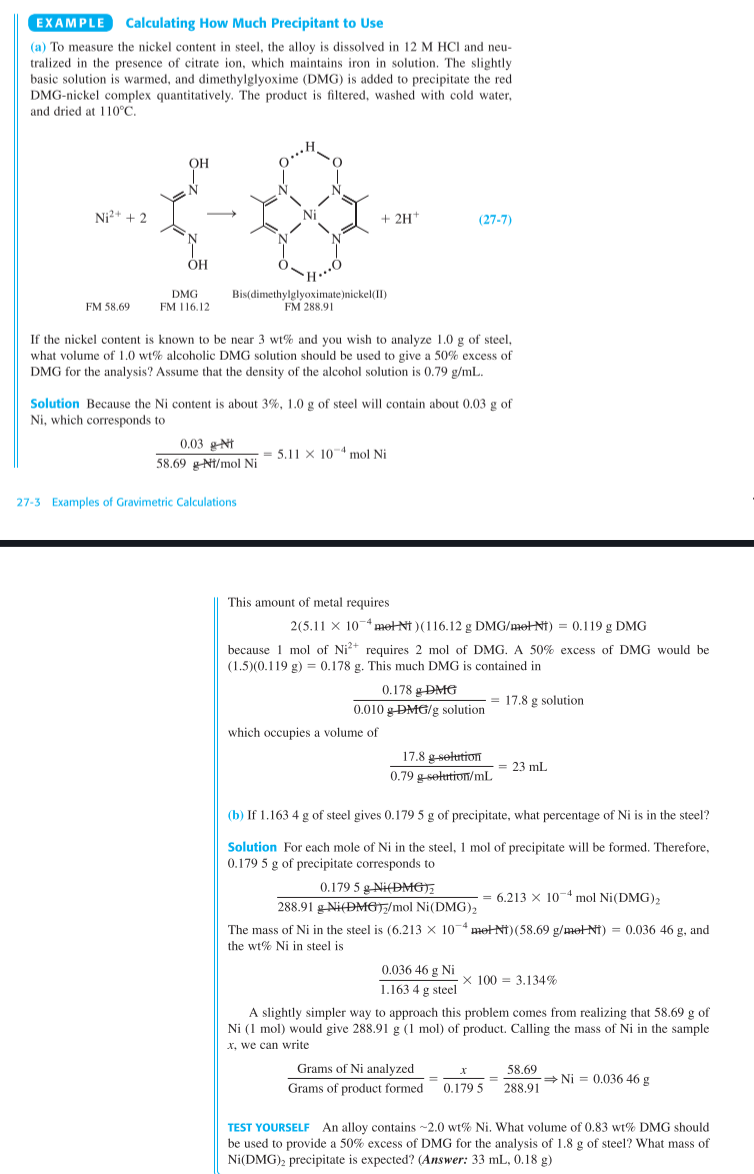 An Alloy Contains 2 0 Wt Ni What Volume Of 0 83 Wt Dmg Should Be Used To Provide A 50 Excess Of Dmg For The Analysi 1