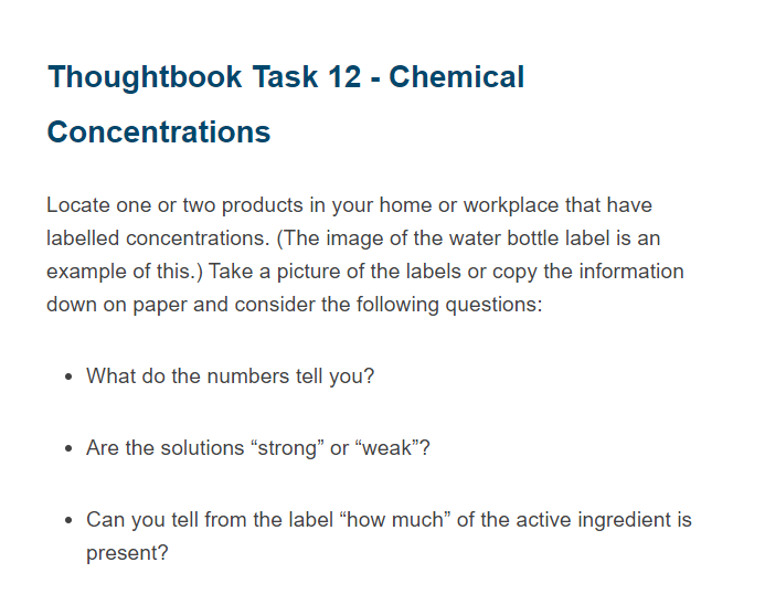 Thoughtbook Task 12 Chemical Concentrations Locate One Or Two Products In Your Home Or Workplace That Have Labelled Co 1