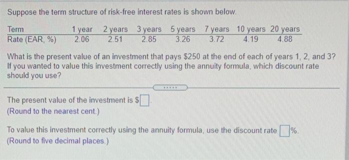 Suppose The Term Structure Of Risk Free Interest Rates Is Shown Below 1 Year Term 2 Years 3 Years 5 Years 7 Years 10 Ye 1