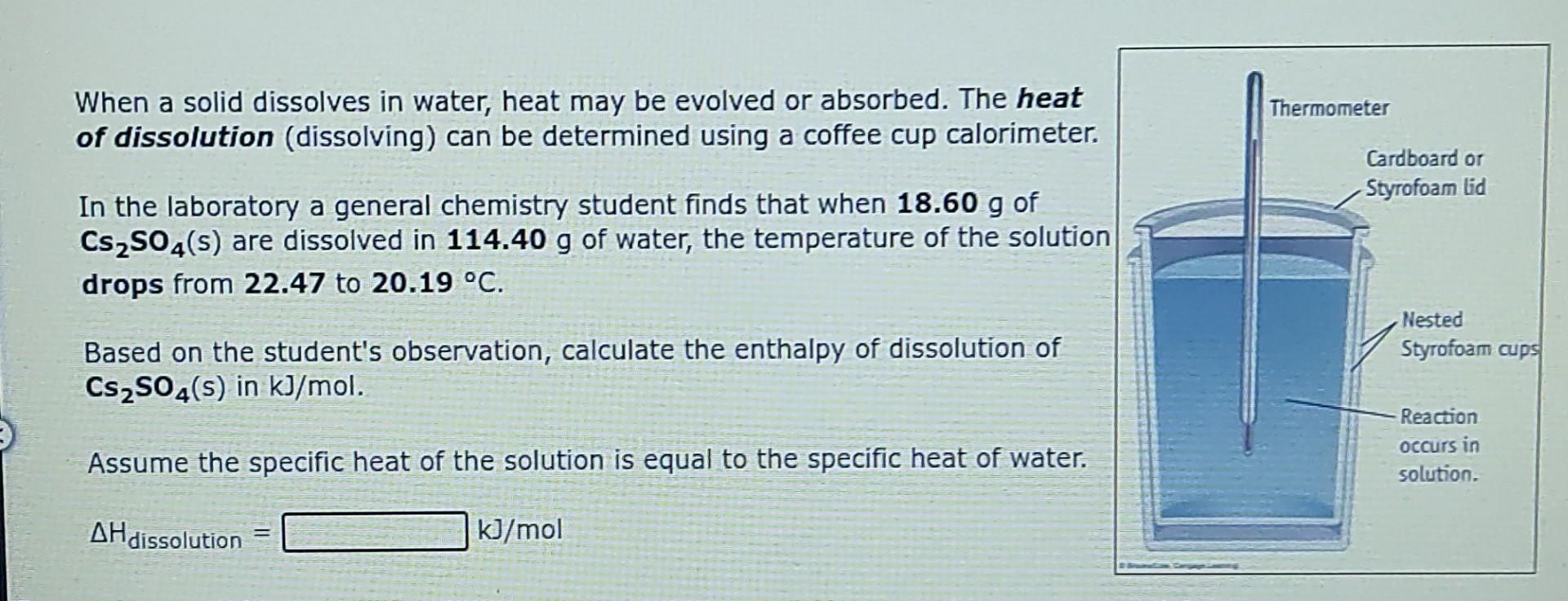 Thermometer When A Solid Dissolves In Water Heat May Be Evolved Or Absorbed The Heat Of Dissolution Dissolving Can B 1