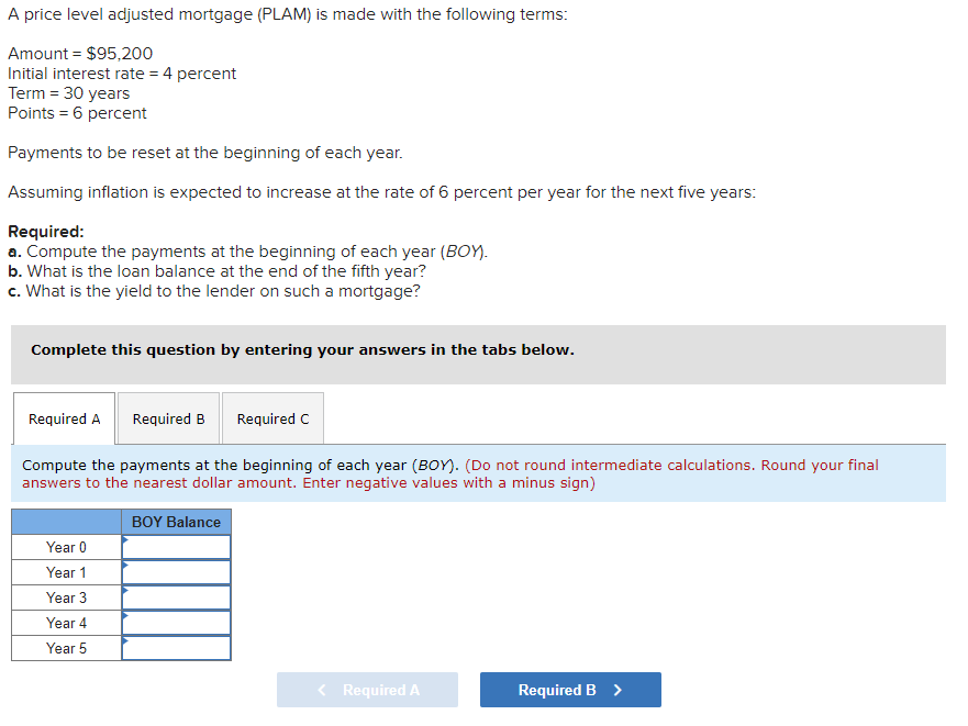 A Price Level Adjusted Mortgage Plam Is Made With The Following Terms Amount 95 200 Initial Interest Rate 4 Perc 1
