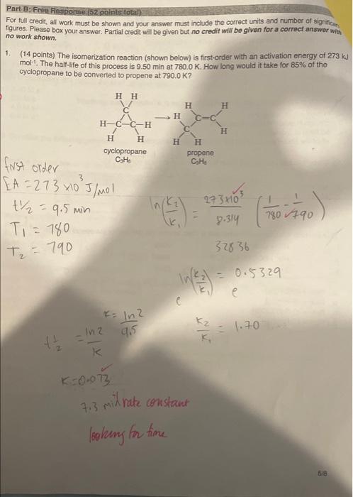 Shown Part B Free Response 52 Points Total For Full Credit All Work Must Be Shown And Your Answer Must Include The C 1