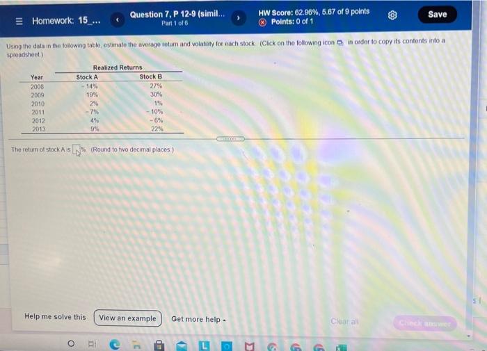 Homework 15 Question 7 P 12 9 Simil Hw Score 62 96 6 67 Of 9 Points Save Part 1 Of 6 Points 0 Of 1 Using T 1