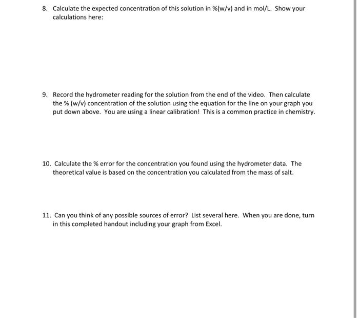 Concentration And Solutions Objectives 1 Understand And Create A Linear Calibration Curve Based On Hydrometer Readings 2