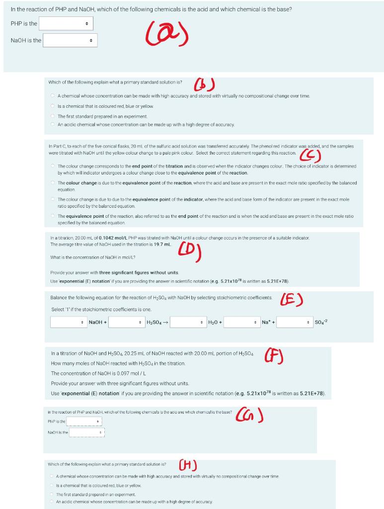 In The Reaction Of Php And Naoh Which Of The Following Chemicals Is The Acid And Which Chemical Is The Base Php Is The 1